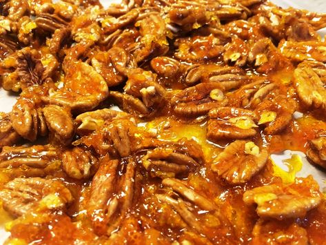 Satsuma-pecans-2a Satsuma Cake Recipe, Satsuma Recipes, Pecan Candy, Satsuma Orange, Citrus Desserts, Louisiana Recipes, South Louisiana, Sauce Pan, Orange Recipes