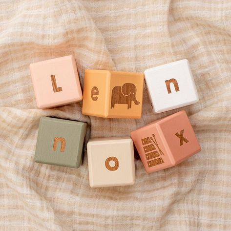 A chunky beech wood letter block engraved with your choice of letter. Add each required block separately to your basket to create your desired word or name. Choose your letter, colour and the design of your block choosing from just letters or letters and their matching illustrations. Perfect to spell a child's name or word and for displaying on shelves. They'd also be great photo props for birth announcements or birthday photos and make the ideal new baby gift. Available painted in your choice o Wooden Block Letters, Baby Name Blocks, Letter Blocks, Name Blocks, Baby Letters, Alphabet Blocks, Small Mason Jars, Wooden Letter, Wooden Names