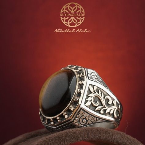 Silver Ring For Men, Ornate Ring, Signet Ring Men, Blue Stone Ring, Black Leather Ankle Boots, Ring For Men, Tiger Eye Stone, Eye Stone, 925 Silver Ring