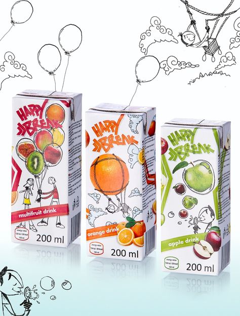 Happy Break on Packaging of the World - Creative Package Design Gallery Kids Packaging, Kids Juice, Drinks Packaging Design, Fruit Packaging, Creative Package Design, Juice Packaging, Bottle Design Packaging, Cool Packaging, Creative Package