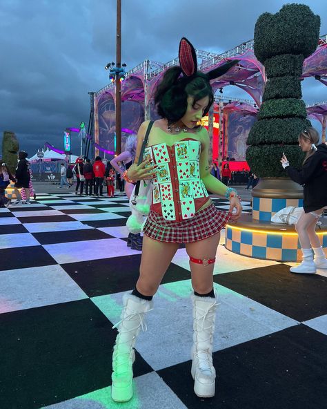 ♠️♥️♣️ Day 2 @beyondwland . . . #beyondwonderland #rave #raveoutfit #ravefashion #ravestyle #ravewear #ravebabe #festivalfashion #explorepage Rave Group Outfits Ideas, Rave Group Outfits, Modest Rave Outfits, Fairy Fits, Summer Camp Outfits, Race Outfit, Rave Fits, Lost Lands, Rave Babe