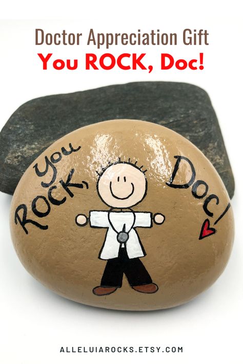 You ROCK, Doc! The painted paperweight is a great doctor appreciation gift. CLICK to see more images and options. #doctorappreciation #yourockdoc #doctorthankyou #thankyoudoc #paintedrocks Doctor Appreciation Gifts, Inspirational Rocks, Church Gifts, Nurse Rock, Easter Story, Floral Wrapping Paper, Tan Background, Rock Painting Patterns, Heart Painting