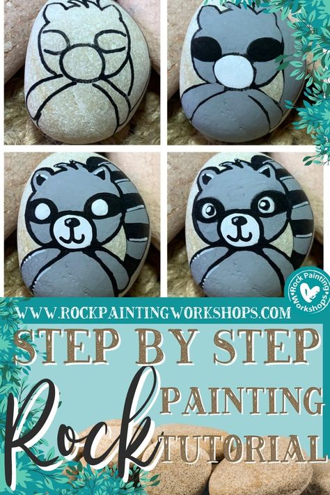 Painted Rocks Ideas Easy Animals, Rock Painting Step By Step, Rock Painting Ideas Easy Step By Step, Rock Painting Tutorial Step By Step, Animal Rock Painting Ideas, Rock Painting Animals, Rocks To Paint, Rock Painting Tutorials, Painting Pebbles