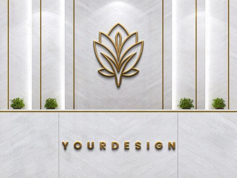 Gold 3d logo mockup on white marble wall... | Premium Psd #Freepik #psd #logo Cash Counter Background Design, Shop Cash Counter Back Wall Design, Reception Logo Wall Design, Counter Background Design, Cash Counter Back Wall Designs, Logo Wall Ideas, Reception Back Wall, Cloth Showroom, Reception Interior