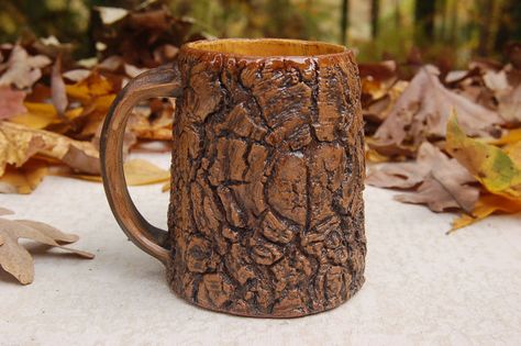 Tree Bark Mug with honey yellow Cabin Coffee, Manly Man, Wood Bark, Honey Yellow, Yellow Interior, Keramik Design, Clay Mugs, Objet Design, Cool Mugs