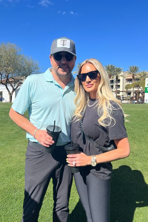 Waste management open, golf tournament, golf outfit l black outfit, black sunglasses Waste Management Phoenix Open Outfits, Phoenix Open Outfit, Waste Management Open Outfits, Open Outfits, Waste Management Open, Jason Aldean, Waste Management, Phoenix Az, Phoenix