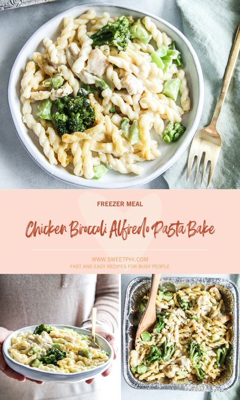 Chicken Broccoli Alfredo Freezer Meal - Sweetphi Freezer Alfredo, Freezer Alfredo Bake, Freezer Chicken Alfredo, Chicken Broccoli Pasta Freezer Meal, Alfredo Freezer Meal, Chicken Broccoli Alfredo Freezer Meal, Chicken Broccoli Ziti, Chicken Broccoli Alfredo Pasta, Broccoli Alfredo Pasta