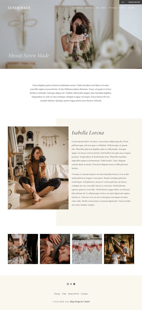 Website Photography Design, Videographer Website Design, Life Coach Website Design Inspiration, Photographer Web Design, Squarespace Website Design Templates, Squarespace Photography Website, Photographer Website Design Inspiration, Classic Website Design, About Me Website Design