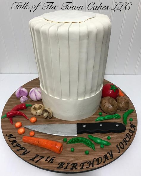 Chef Hat Cake - cake by Talk of the Town Cakes LLC Chef Hat Cake, Chef Cake, 21st Cake, Hat Cake, 21st Birthday Cakes, Chef Inspiration, Chocolate Art, Modeling Chocolate, Chef Hat