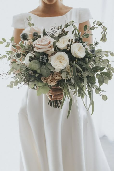 stunning blush greenery wedding bouquets with thistles Greenery Wedding Bouquet, Floral Greenery, Sage Wedding, Bouquet Of Flowers, Bride Bouquets, Greenery Wedding, Bridal Flowers, Green Wedding, Future Wedding