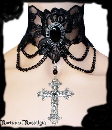 •§♥§• Bridal Choker, Lace Choker, Elegant Gothic, Gothic Accessories, Goth Jewelry, Lace Jewelry, Black Cross, Gothic Beauty, Choker Collar