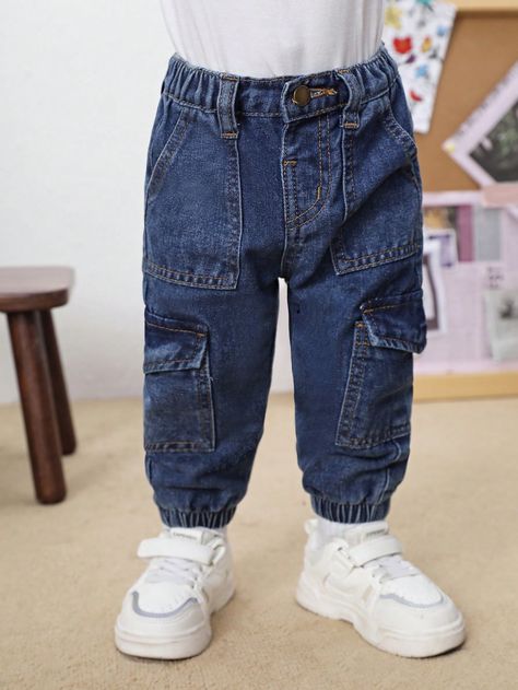 Baby Boy Blue Trendy Stonewashed Retro Cargo Pocket Jogger Jeans,For Baby Boys Fall Indoor/Outdoor Outfits Blue    Denim Plain Bottoms Non-Stretch  Baby Boys Clothing, size features are:Bust: ,Length: ,Sleeve Length: Boy Jeans Outfit, Boys Denim Shorts, Outdoor Outfits, Boys Denim, Cargo Pocket, Denim Short, Boys Jeans, Boy Blue, Jogger Jeans