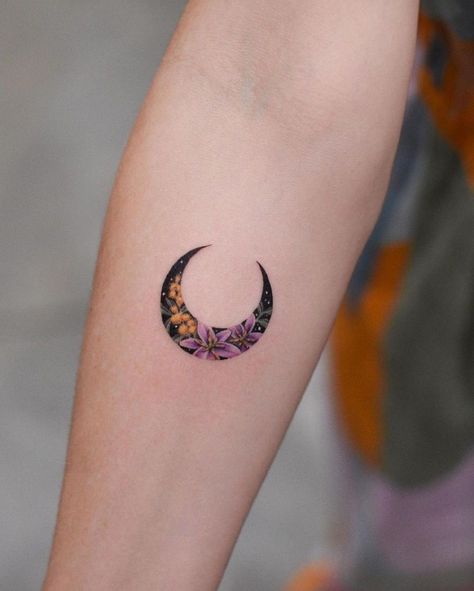 Purple Moon Tattoo, Wattle Flower, Cuff Tattoo, Tattoos For Women Flowers, Moon Tattoo Designs, Bff Tattoos, Sunflower Tattoos, Flower Yellow, Snake Tattoo