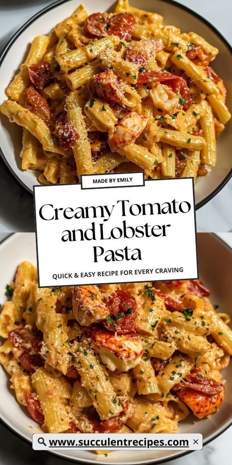 Create a Gourmet Creamy Tomato and Lobster Pasta in Under 30 Minutes for a quick yet luxurious dinner! With its rich sauce and tender lobster, this dish is perfect for those busy weeknights when you want something special. Lobster Chunks Recipes, Pasta With Lobster Meat, Lobster Recipes Pasta, Lobster Pasta Sauce, Recipes With Lobster Meat, Lobster Tail Pasta Recipe, Lobster Linguini Recipe, Shrimp And Lobster Pasta, Lobster And Shrimp Pasta