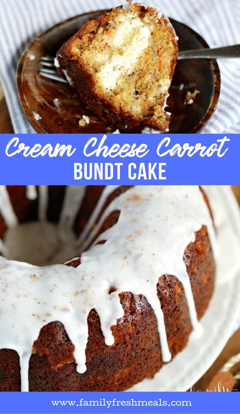 Cream Cheese Carrot Bundt Cake #familyfreshmeals #carrotcake #carrot #cake #easter #creamcheese #easyrecipe Carrot Cake Bundt, Carrot Bundt Cake, Cake Bundt, Moist Carrot Cake, Cream Cheese Swirl, Whipped Cream Cheese Frosting, Moist Carrot Cakes, Family Fresh Meals, Salty Cake