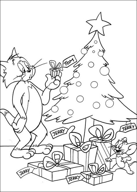 Tom Och Jerry, Tom A Jerry, Tom And Jerry Drawing, Christmas Tree Coloring, Desenho Tom E Jerry, Tom Und Jerry, Tom Et Jerry, Tree Coloring, Christmas Coloring Sheets