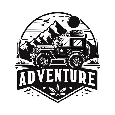 A black and white logo for a jeep with m... | Premium Vector #Freepik #vector #adventure #sticker-design #adventure-logo #adventure-car Jeep Logo Design, Jeep Logo, Jeep Stickers, Black And White Logo, Adventure Car, Adventure Logo, Black And White Logos, Logo Psd, Technology Icon