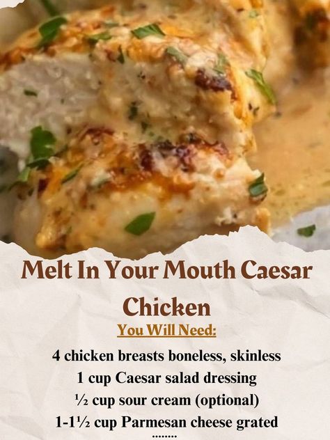 Melt In Your Mouth Caesar... - Grandma's Tasty Recipes Cesar Chicken, Caesar Chicken, Caesar Salad Dressing, Grandmas Recipes, Delish Recipes, Boneless Skinless Chicken, Caesar Salad, Melt In Your Mouth, Skinless Chicken Breast