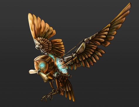 Steampunk Owl Art, Mechanical Animals Drawing, Artificer Gadgets, Owl Concept Art, Dnd Steampunk, Mechanical Owl, Monsters Dnd, Arcane Oc, Robot Bird