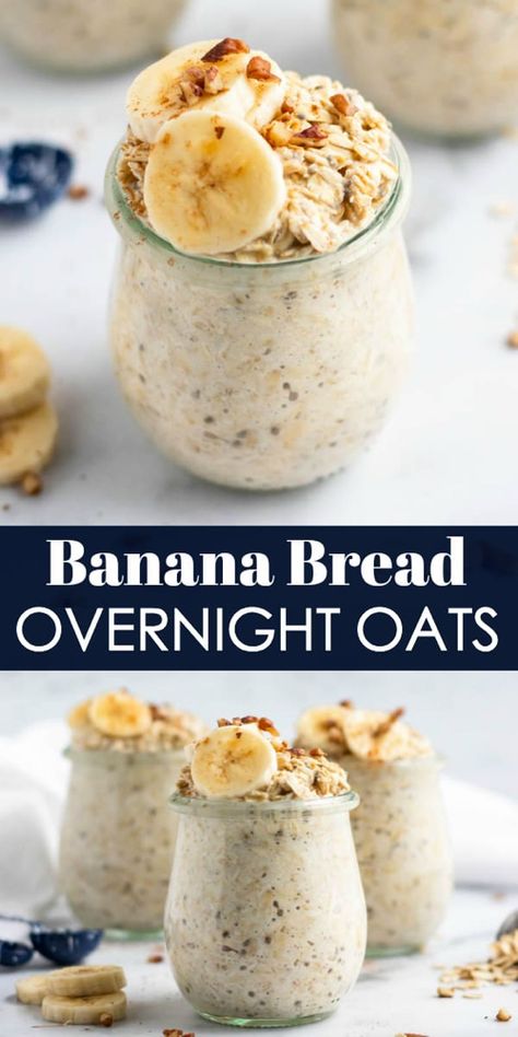 Banana Bread Overnight Oats, Oat Recipes Healthy, Overnight Oats Recipe Healthy, Overnight Oats Healthy, Overnight Oatmeal, Makanan Diet, Overnight Oats Recipe, Oats Recipes, Oatmeal Recipes