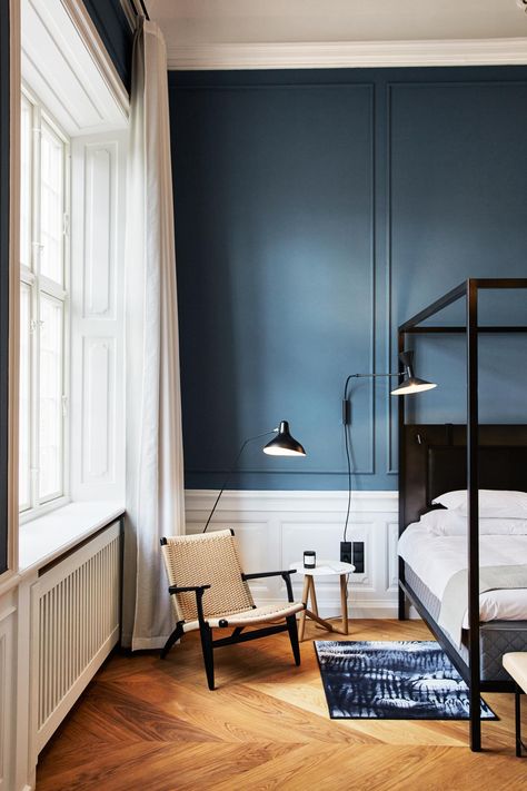 Nobis Hotel Copenhagen Blue Hotel Room, Nordic Travel, Copenhagen Wedding, Interior Minimalista, Scandi Design, Style Bedroom, Copenhagen Style, Blue Rooms, Scandinavian Interior