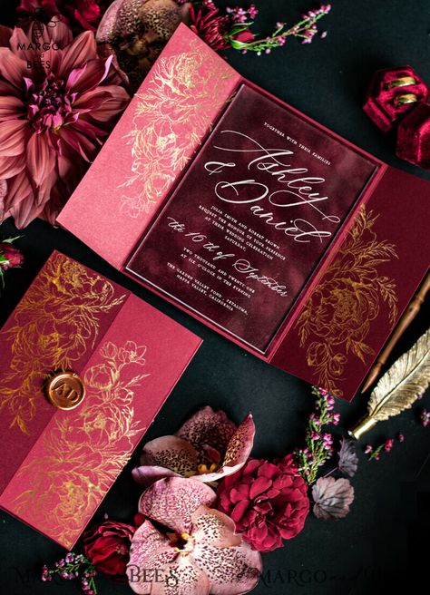 Are you dreaming of a wedding fit for royalty? Look no further than our exquisite collection of luxury red velvet wedding invitations. These elegant invitations are crafted with the utmost attention to detail, ensuring that every aspect of your special day exudes opulence and sophistication. Our luxury red velvet wedding invitations are made from the finest materials, with a velvety smooth texture that is sure to impress your guests. The rich, deep red color adds a touch of romance and allure, s Quince Inspiration, Velvet Wedding Invitations, Wedding Invitations Elegant, Shine Wedding Invitations, Stylish Wedding Invitation, Rose Gold Wedding Invitations, Velvet Wedding, Marsala Wedding, Dark Fairytale