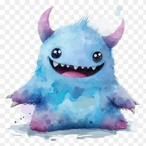 Cute Blue Monster Watercolor Clipart Monster Watercolor, Monster Water, Monster Clipart, Project Theme, Blue Monster, Yellow Smiley Face, Monster Illustration, Fall Projects, Summer Projects