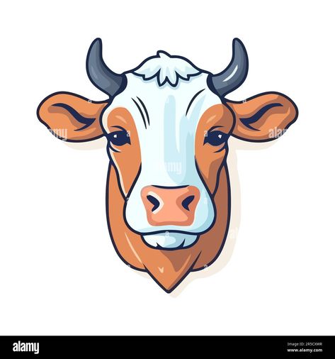 Cow Face Drawing, Cow Head Drawing, Cartoon Cow Face, Cow With Horns, Images Of Cows, Head Drawings, Head Logo Design, Cute Cartoon Cow, Head Abstract