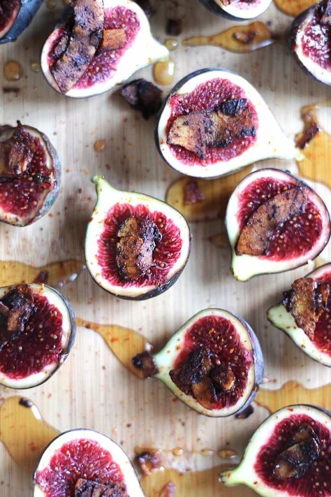 Maple Drizzled Figs w/ Coconut Bacon & Chile | TWO SPOONS | Plant-based recipes worth sharing Asparagus Wrapped In Bacon, Bacon Party, Vegan Appetizers Recipes, Coconut Bacon, Bbq Spice, Bacon Wrapped Asparagus, Wrapped In Bacon, Vegan Party, Best Bacon