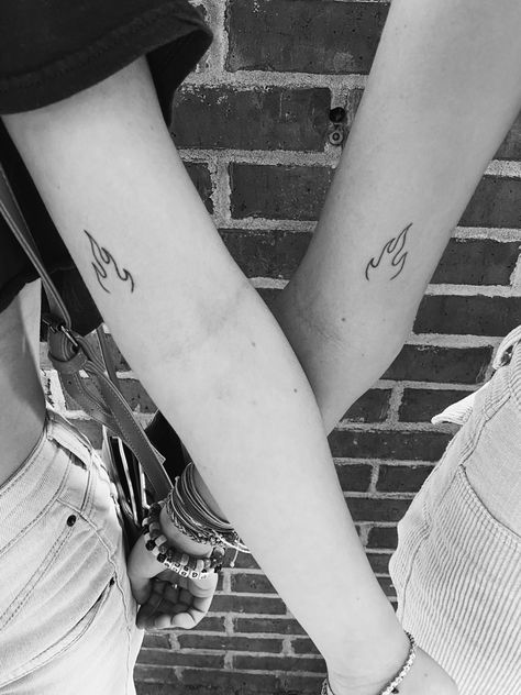 Tiny Flame Tattoo, Bff Tats, Twin Tattoos, Father Tattoos, Matching Friend Tattoos, Bestie Tattoo, Flame Tattoos, Matching Couple Tattoos, Friendship Tattoos