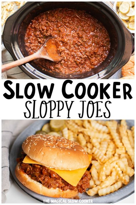 Make delicious homemade sloppy joes in your slow cooker. The sauce and meat slow cook together and makes for a comforting dinner. - The Magical Slow Cooker Crock Pot Sloppy Joes, Slow Cooker Sloppy Joes, Family Dinner Recipe, Comforting Dinner, The Magical Slow Cooker, Homemade Sloppy Joes, Easy Sandwich Recipes, Sloppy Joes Recipe, Slow Cook