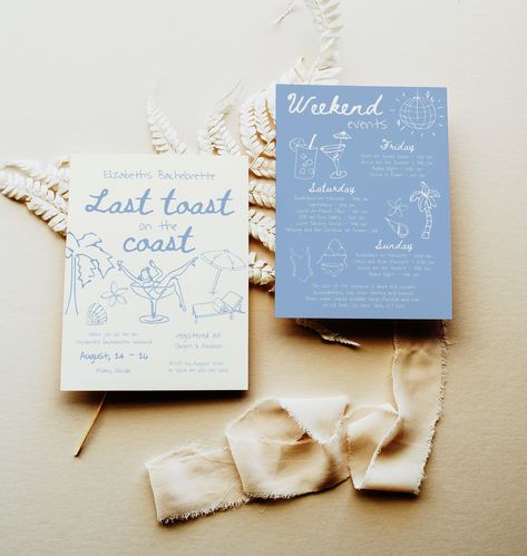 Charleston Bachelorette Party, Charleston Bachelorette, Last Toast On The Coast, Toast On The Coast, Bachelorette Weekend Itinerary, Bachelorette Itinerary, Handwritten Typography, Itinerary Template, Bachelorette Party Invitations