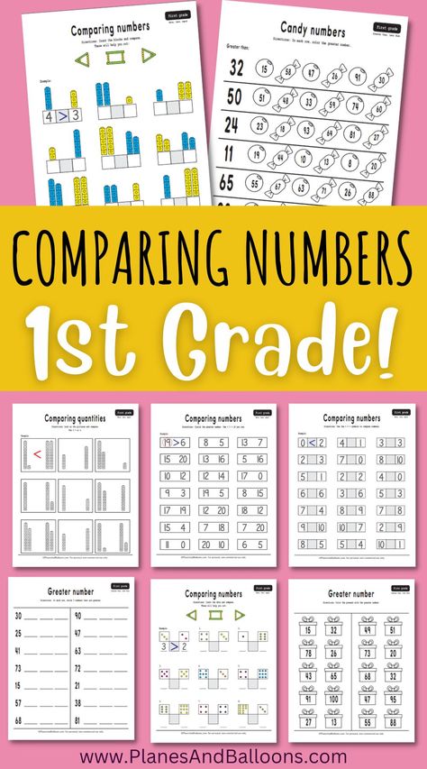 Comparing 2 Digit Numbers First Grade, Comparing Numbers Worksheet Grade 1, Comparing Numbers First Grade, Numbers With Pictures, Comparing Numbers Worksheet, Math Template, Compare Numbers, Worksheets For Grade 1, First Grade Math Worksheets