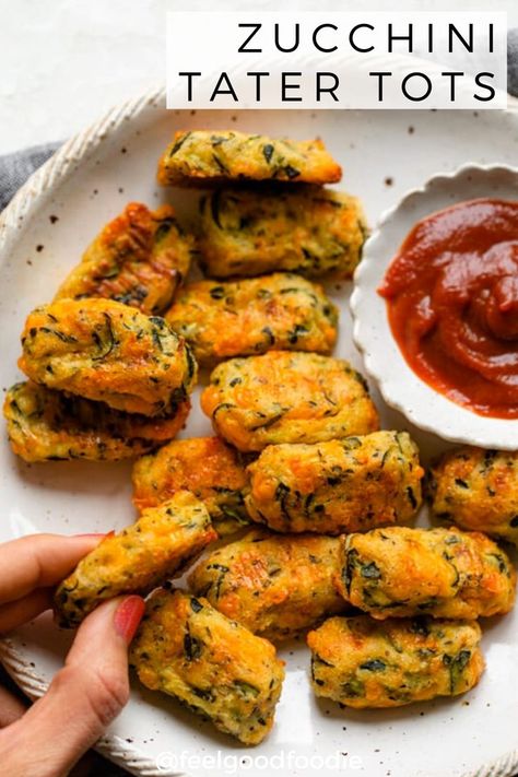 Zucchini Tots are a low-carb alternative to classic tater tots made with potatoes. Baked in the oven, they're cheesy, tender and perfect for light snacking! Low Carb Recipes | Potato Substitutes | Zucchini Recipes | Healthy Tater Tots | Super Bowl Snack | Game Day Recipes #zucchinitots #zucchinirecipes #tatertots #feelgoodfoodie Healthy Tater Tots, Zucchini Tater Tots, Potato Substitute, Trophy Diy, Zucchini Tots, Super Bowl Trophy, Game Day Recipes, Potatoes Baked, Zucchini Recipes Healthy