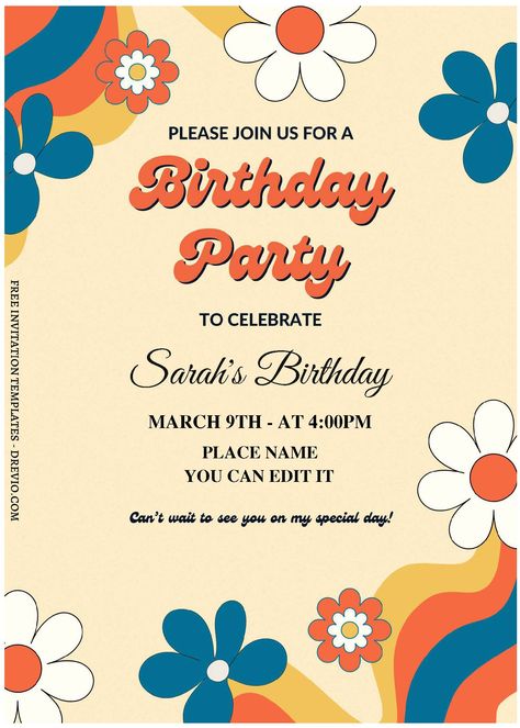 Birthday Invitation Template Free Editable, Daisy Invitations, Daisy Birthday, Floral Birthday Invitations, Boho Invitations, Indian Baby, Free Printable Birthday Invitations, Free Printable Invitations, Party Stationery