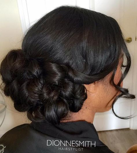 Formal Twisted Low Bun Black Bridesmaids Hairstyles, Black Brides Hairstyles, Hairstyles For Brides, Wedding Hairstyles And Makeup, Black Wedding Hairstyles, Low Bun Hairstyles, Braut Make-up, Low Bun, Wedding Hairstyles Updo