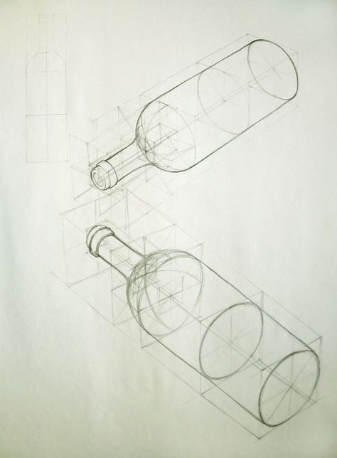 Bottles Structural Drawing, Bottle Drawing, Perspective Drawing Architecture, Perspective Drawing Lessons, Object Drawing, Drawing Faces, Industrial Design Sketch, Perspective Art, Basic Drawing