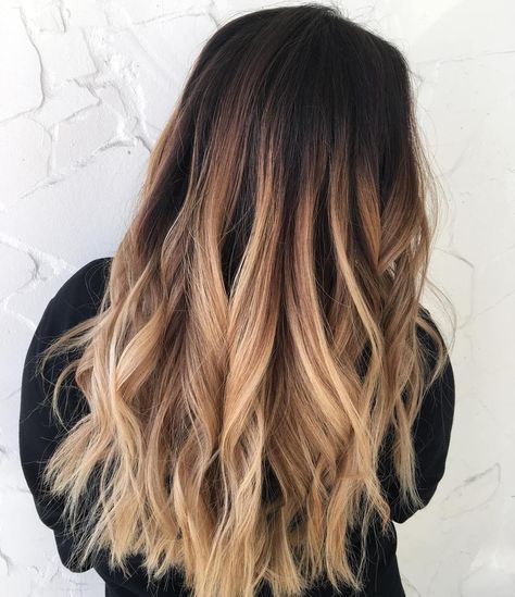 Dark Brown To Sandy Blonde Ombre Black Hair Ombre, Dyed Hair Ombre, Best Ombre Hair, Brown To Blonde Ombre, Balayage Blond, Dyed Hair Pastel, Ombre Blond, Brown Ombre Hair, Hair Blond