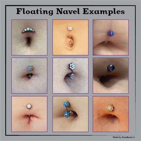 Floating Navel Piercing, Floating Navel, Venus Tattoo, Cheek Piercings, Different Ear Piercings, Cute Nose Piercings, Piercing Chart, Belly Button Piercing Jewelry, Belly Piercing Jewelry