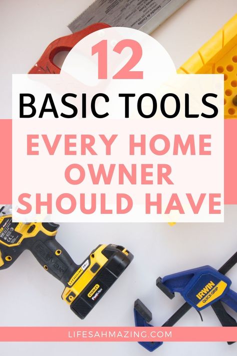 If you're wondering which basic tools you should have in your toolkit at home, check out my recommendations for must-have tools for homeowners. They also make great gifts for new homeowners and DIYers! Maintenance Free Landscaping, Basic Tool Kit, Chaewon Lesserafim, Home Maintenance Checklist, Maintenance Checklist, Checklist Printable, Laser Levels, Tools For Women, New Homeowner Gift