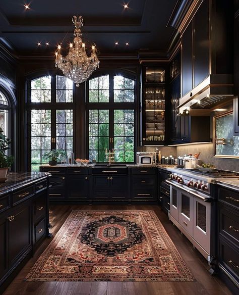 Goth Kitchen Aesthetic, Velaris House, Velaris Townhouse, Dark Academia Kitchen, Goth Castle, Mansion Kitchen, Gothic Cottage, Townhouse Interior, Dark Home Decor