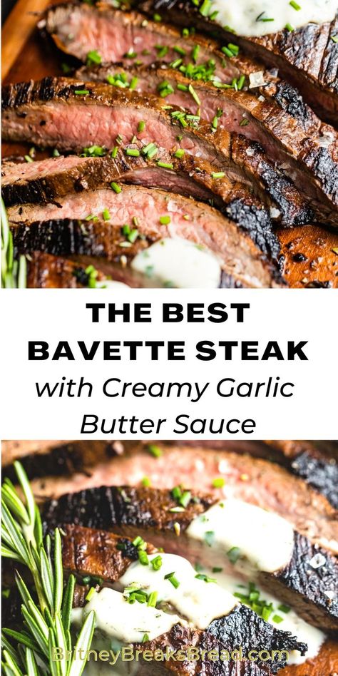 sliced steak on a cutting board Sauce For Skirt Steak, Flank Steak Sauce, Steak Basting Sauce Recipe, Pan Sauce For Steak, Bavette Marinade, Bavette Steak Recipes, Beef Bavette Recipe, Steak Butter Sauce, Flap Steak Recipes