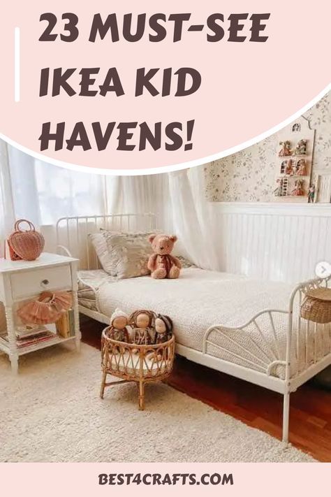 Ikea offers a wide range of stylish and affordable furniture, making it the perfect place for creating the ultimate kids' room. Not sure where to start? Check out 23 of our favorite Ikea kids rooms for ideas! These spaces highlight some of the most important elements to include when designing an Ikea-inspired children’s room; bright colors, storage solutions, comfortable seating, fun accents and lighting. These ideas are perfect. Ikea Shared Kids Room, Ikea Girls Bedroom Toddler, Ikea Children Bed, Ikea Bed For Kids, Ikea Toddler Room Girl, Ikea Bed Kids Room, Kids Room Nightstand, Ikea Minnen Bed Hack, Ikea Girl Bedroom