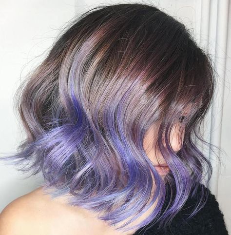 Brown Bob With Purple Ends Lavender Ombre Hair, Lavender Hair Ombre, Short Purple Hair, Lavender Ombre, Brown Ombre Hair Color, Violet Hair Colors, Best Ombre Hair, Brown Bob, Purple Ombre Hair