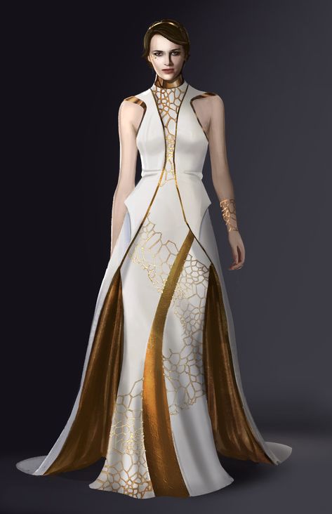 ArtStation - Modern White Dress, Christina Wu Scifi Princess Dress, Sci Fi Dress Future Fashion, Futuristic Dress Design, Modern Fantasy Fashion, Modern Fantasy Clothing, Modern White Dress, Futuristic Gown, Sci Fi Dress, Fancy White Dress