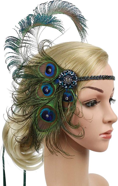 Peacock Feather Headpiece, Hair Clips Unique, Peacock Feather Hat, Peacock Headpiece, Peacock Hat, Halloween Headpiece, Peacock Headband, 1920s Hair Accessories, Peacock Accessories