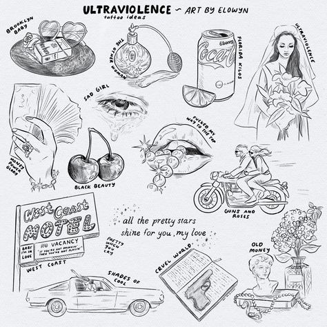 Lana Del Rey’s Ultraviolence as tattoo drawings Cute Tattoos Lana Del Rey, Lana Del Rey Fan Tattoo, Lana Del Rey Tiny Tattoo, Lana Del Try Tattoo Ideas, Lana Feel Rey Tattoo Ideas, Matching Lana Del Rey Tattoos, Lan Del Rey Tattoo, Life Imitates Art Tattoo Lana Del Rey, Lana Del Rey Doodle Art