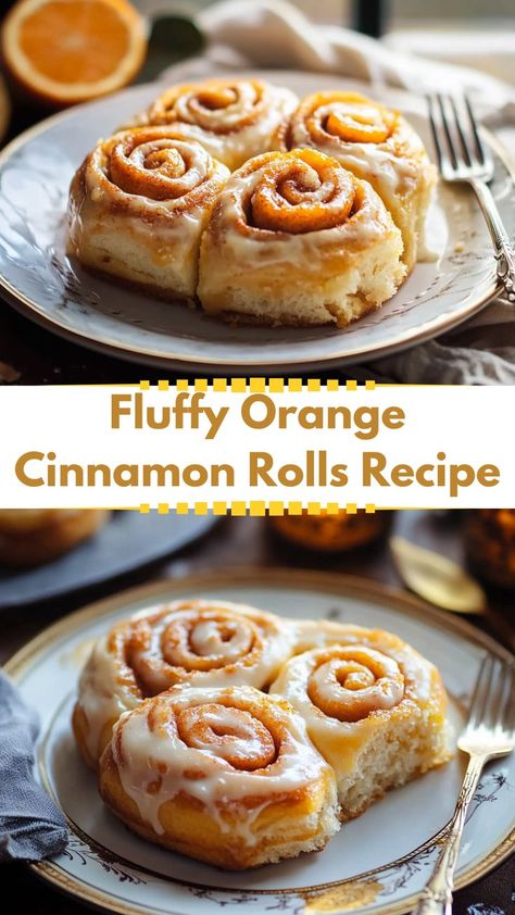 These Fluffy Orange Cinnamon Rolls are a must-try for your next winter dinner party or Friendsgiving celebration. With a tangy orange glaze and warm cinnamon filling, they pair perfectly with cold-weather meals. Easy to bake and share, they add a touch of sweetness to any holiday gathering. An irresistible dessert idea! Cinnamon Rolls Orange, Sweet Orange Rolls, Cinnamon Orange Rolls, Overnight Orange Rolls, Easy Orange Rolls Recipe, Gluten Free Orange Rolls, Recipes With Fresh Oranges, Warm Desserts Winter, Homemade Orange Rolls