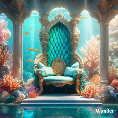 Mermaid Throne, Underwater Bedroom, Ice Fantasy, Yin Yang Art, Fantasy Bedroom, Mermaid Cove, Mermaid Room, Decor Ideas Bedroom, Fantasy Rooms