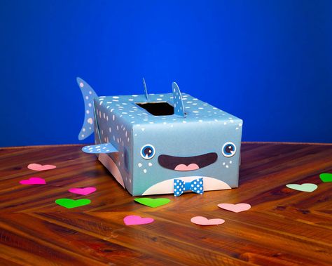 Whale Valentine Box Ideas, Shark Valentines Boxes, Valentine Mailbox Craft, Mailbox Craft, Valentine 2024, Kids Valentine Boxes, Whale Crafts, Valentine Card Box, Box Printable